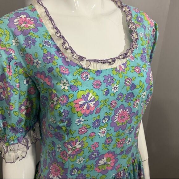 ‎RARE 70's cottagecore hand made blue floral dress - M - Picture 8 of 13